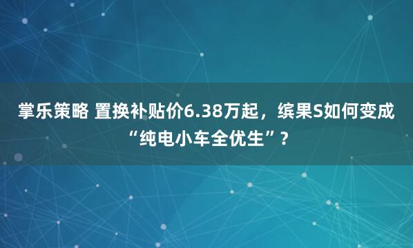 掌乐策略 置换补贴价6.38万起，缤果S如何变成“纯电小车全优生”？